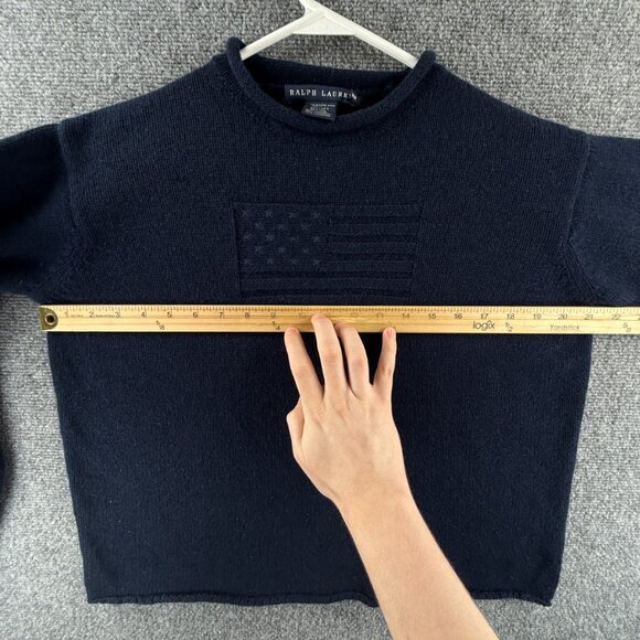 Ralph Lauren Cashmere Wool Blend Flag Sweater Navy Blue Medium Pullover Knit USA - Picture 9 of 15